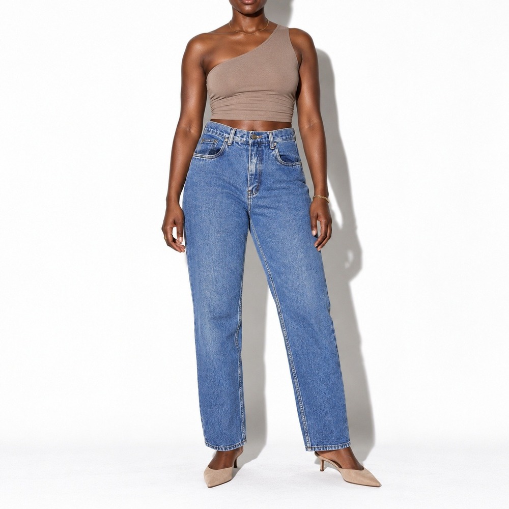 90s Vintage Dark Stone Wash Tapered Leg Jeans Womens 6 8 Blue High Waist Denim